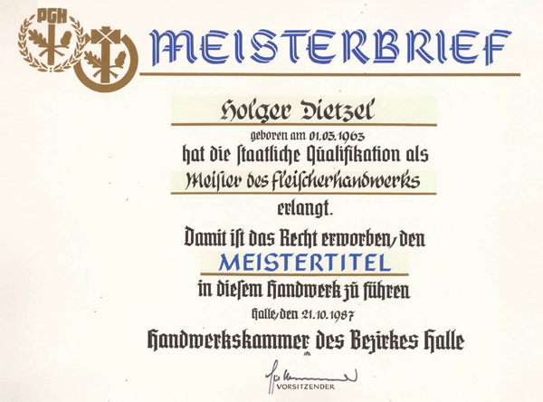 Meisterbrief Holger